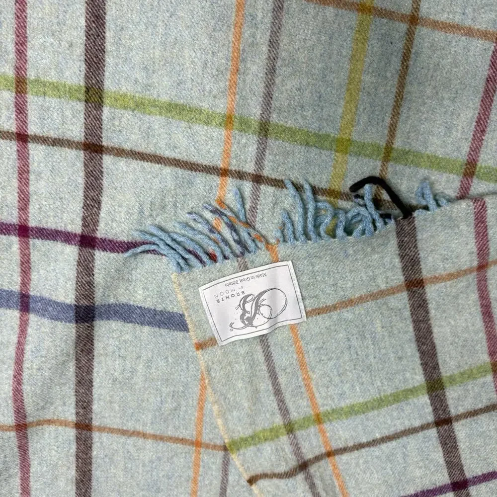 Bronte by Moon Merino Lambswool Throw Blanket Windowpane Gray Made In England